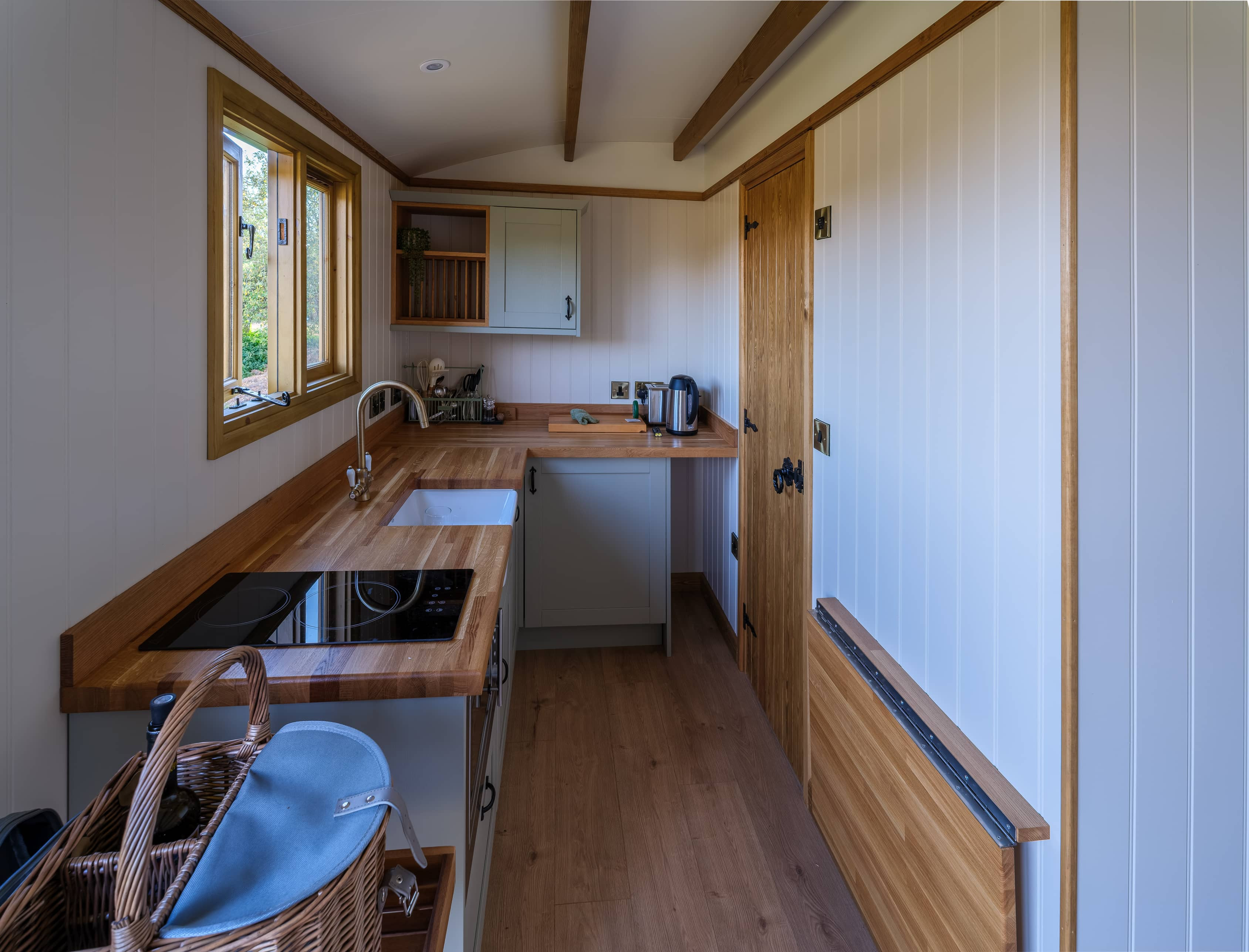 Angled view of the kitchen counter and open window